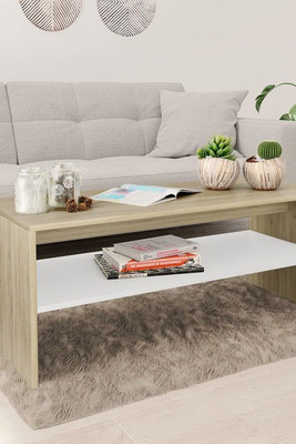 vidaXL 800131 - Coffee Table White and Sonoma Oak 100x40x40 cm Engineered Wood