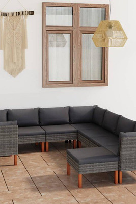 vidaXL 3059722 - 9 Piece Garden Lounge Set with Cushions Poly Rattan