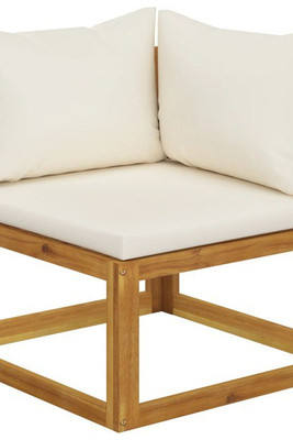 vidaXL 311861 - Sectional Corner Sofa & White Cushion Solid Acacia Wood