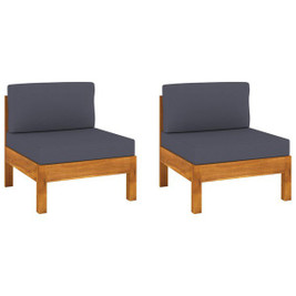 vidaXL 310639 - Middle Sofas 2 pcs with Dark Cushions Solid Acacia Wood