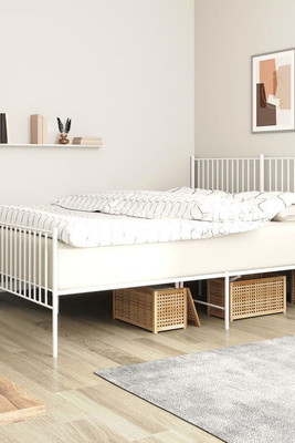 vidaXL 350955 - Cadre de lit métal sans matelas et pied de lit blanc 193x203 cm