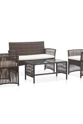vidaXL 46435 - 4 Piece Garden Lounge Set with Cushion Poly Rattan