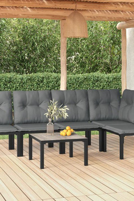 vidaXL 3187746 - 6 Piece Garden Lounge Set and Grey Poly Rattan
