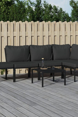vidaXL 3187945 - 6 Piece Garden Lounge Set with Grey Cushions Steel