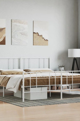 vidaXL 352552 - Cadre de lit métal sans matelas et pied de lit blanc 183x213 cm