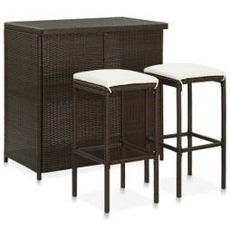 vidaXL 313470 - Ensemble de bar 3 pcs Résine tressée Marron