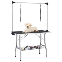 vidaXL 171070 - Table de toilettage réglable de chiens avec 2 boucles et panier