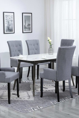 vidaXL 276907 - Dining Chairs with Armrests 6 pcs Light Fabric