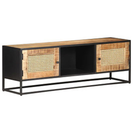 vidaXL 323142 - TV Cabinet 120x30x40 cm Rough Mango Wood and Natural Cane