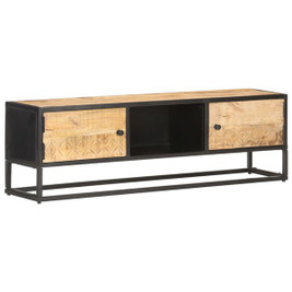 vidaXL 320943 - TV Cabinet with Carved Door 130x30x40 cm Rough Mango Wood
