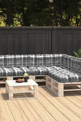 vidaXL 314602 - Pallet Sofa Cushions 7 pcs Grey Check Pattern