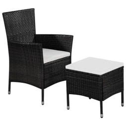 vidaXL 44091 - Outdoor Chair and Stool with Cushions Poly Rattan