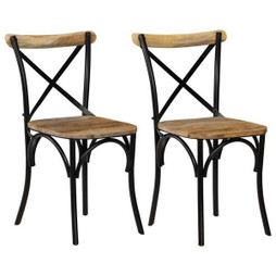 vidaXL 247316 - Chaises à dossier croisé lot de 2 noir bois de manguier solide
