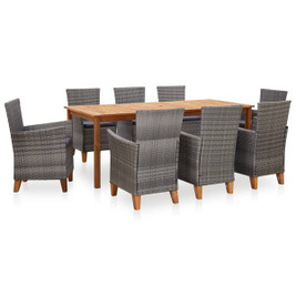 vidaXL 46002 - 9 Piece Dining Set Poly Rattan and Solid Wood Acacia