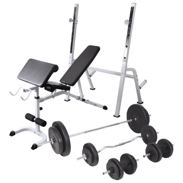 vidaXL 275372 - Workout Bench with Weight Rack, Barbell and Dumbbell Set 90 kg