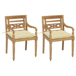 vidaXL 3062144 - Batavia Chairs 2 pcs with White Cushions Solid Teak Wood