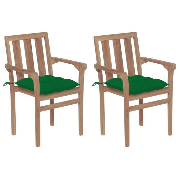 vidaXL 3062228 - Chaises de jardin lot de 2 et coussins vert Bois de teck massif