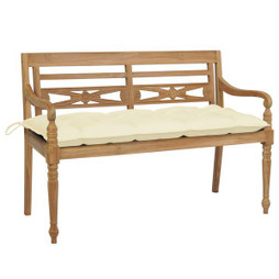 vidaXL 3062171 - Batavia Bench with White Cushion 120 cm Solid Teak Wood