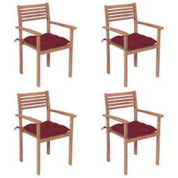 vidaXL 3062313 - Garden Chairs 4 pcs with Wine Cushions Solid Teak Wood