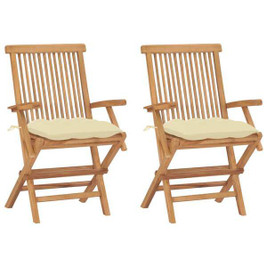 vidaXL 3062504 - Garden Chairs with White Cushions 2 pcs Solid Teak Wood