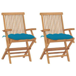vidaXL 3062506 - Garden Chairs with Light Cushions 2 pcs Solid Teak Wood