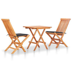 vidaXL 3063225 - 3 Piece Bistro Set with Cushions Solid Teak Wood
