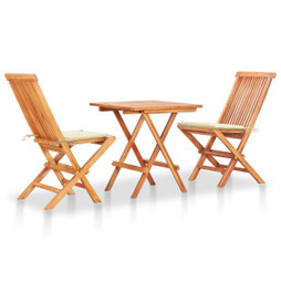 vidaXL 3063227 - 3 Piece Bistro Set with Cushions Solid Teak Wood