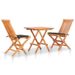 vidaXL 3063233 - 3 Piece Bistro Set with Cushions Solid Teak Wood