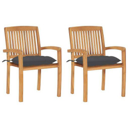 vidaXL 3063267 - Garden Chairs 2 pcs with Cushions Solid Teak Wood