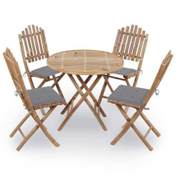 vidaXL 3063961 - 5 Piece Folding Outdoor Dining Set with Cushions Bamboo