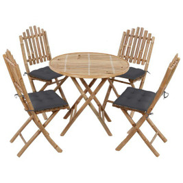 vidaXL 3063975 - 5 Piece Folding Outdoor Dining Set with Cushions Bamboo
