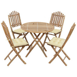 vidaXL 3063977 - 5 Piece Folding Outdoor Dining Set with Cushions Bamboo