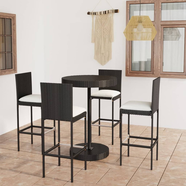 vidaXL 3064766 - 5 Piece Garden Bar Set with Cushions Poly Rattan