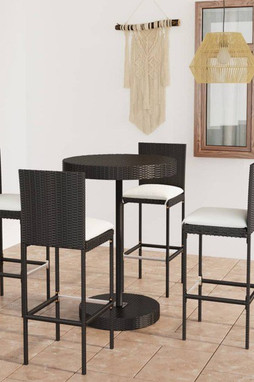 vidaXL 3064766 - 5 Piece Garden Bar Set with Cushions Poly Rattan
