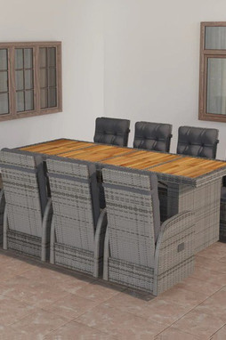 vidaXL 3059341 - 9 Piece Outdoor Dining Set with Cushions Poly Rattan