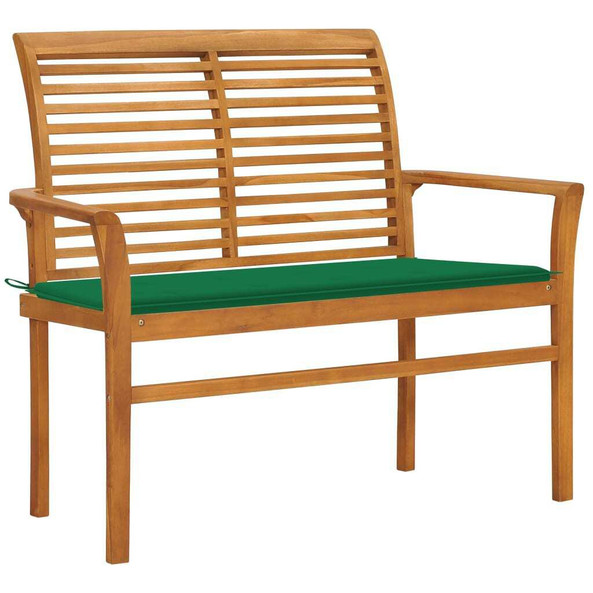 vidaXL 3062654 - Banc de jardin avec coussin vert 112 cm Bois de teck massif