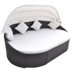 vidaXL 41831 - Outdoor Lounge Bed with Canopy Poly Rattan