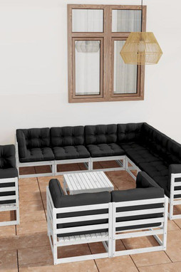 vidaXL 3077000 - 12 Piece Garden Lounge Set with Cushions Solid Wood Pine