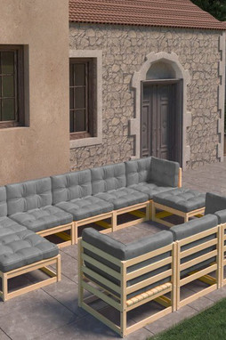 vidaXL 3077164 - 10 Piece Garden Lounge Set with Cushions Solid Wood Pine