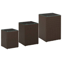 vidaXL 316380 - Side Tables 3 pcs with Glass Top Poly Rattan