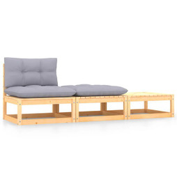 vidaXL 805765 - 3 Piece Garden Lounge Set with Cushions Solid Wood Pine
