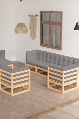 vidaXL 3076714 - 8 Piece Garden Lounge Set with Cushions Solid Wood Pine
