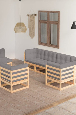 vidaXL 3076714 - 8 Piece Garden Lounge Set with Cushions Solid Wood Pine