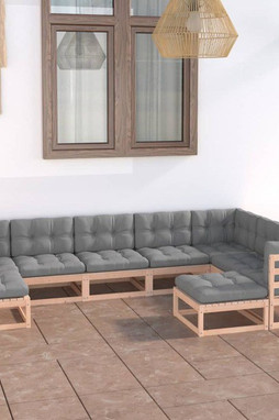 vidaXL 3076804 - 9 Piece Garden Lounge Set with Cushions Solid Wood Pine