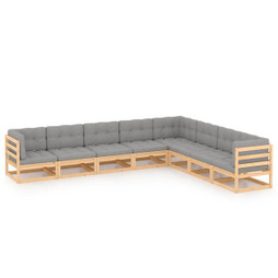 vidaXL 3076884 - 8 Piece Garden Lounge Set with Cushions Solid Wood Pine
