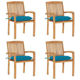 vidaXL 3073259 - Stacking Garden Chairs with Cushions 4 pcs Solid Teak Wood