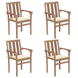 vidaXL 3073381 - Stackable Garden Chairs with Cushions 4 pcs Solid Teak Wood