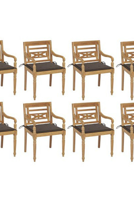 vidaXL 3073357 - Batavia Chairs with Cushions 8 pcs Solid Teak Wood