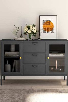 vidaXL 336078 - Sideboard 105x35x70 cm Steel and Tempered Glass
