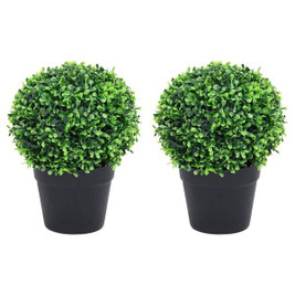 vidaXL 336520 - Artificial Boxwood Plants 2 pcs with Pots Ball Shaped 27 cm